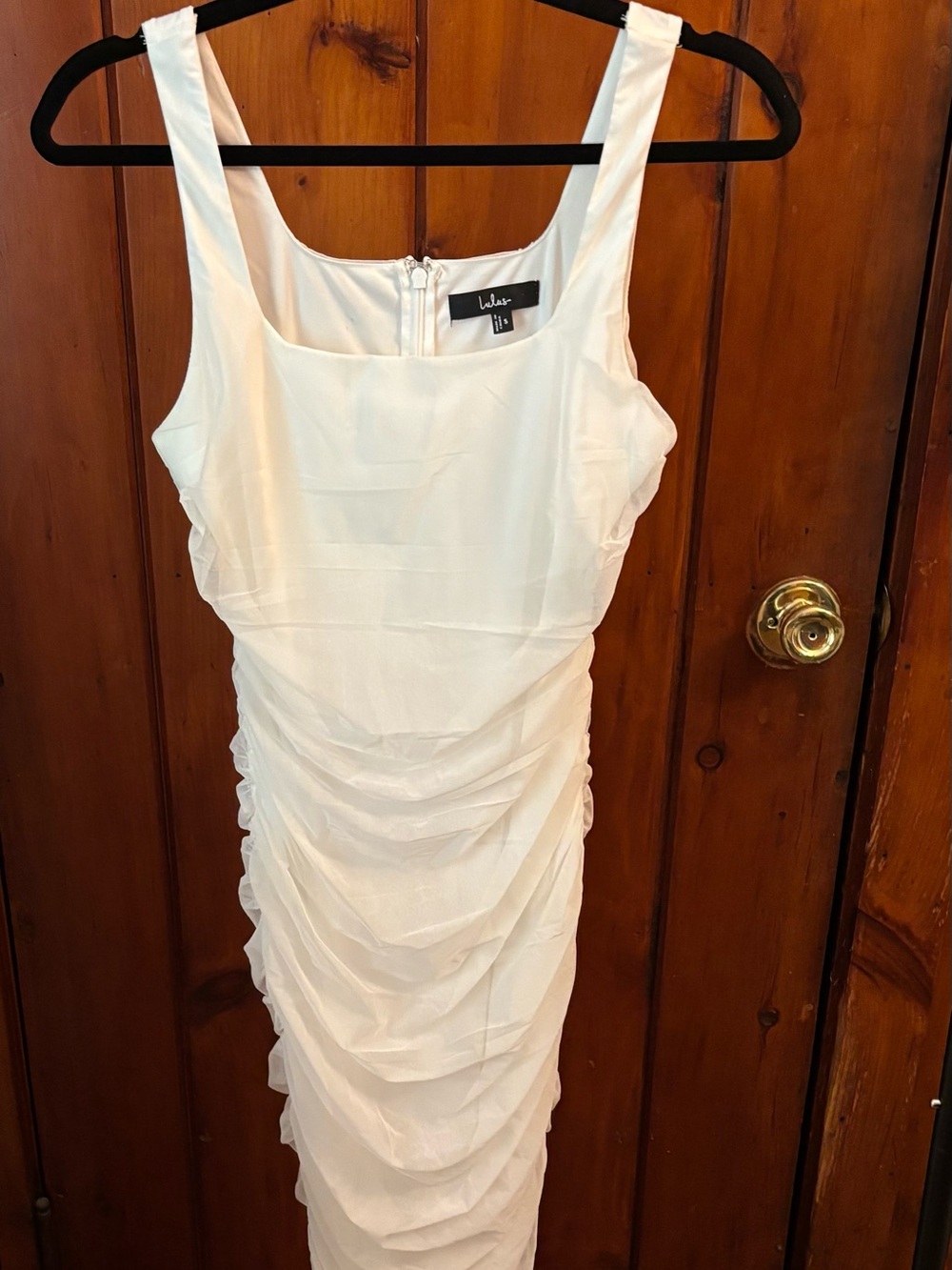 Lulu's White Ruched Square-Neck Midi Dress